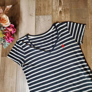 Polo Ralph Lauren Women's Size XS/S Navy Blue & White Striped V-Neck Shirt